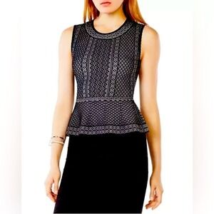 BCBGMAXAZRIA Jaylenne Knit Jacquard Peplum Top Women's Size XXS LNWOT